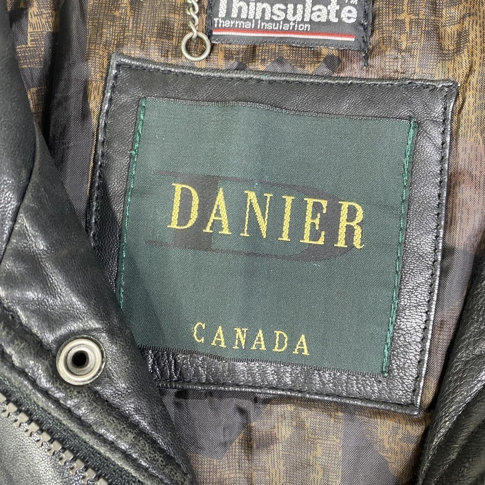 Danier Leather Jacket Mens Large Black Bomber Thinsulate Canada BB Cutters VTG - Picture 8 of 16